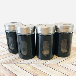 Black Stainless Steel Glass Spice Jars Art Deco Minimalist